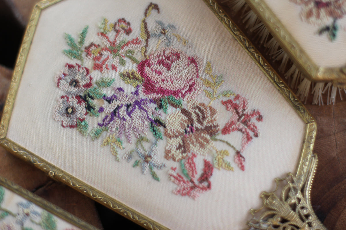 Antique Floral Needlepoint Vanity Set – Avigail Adam