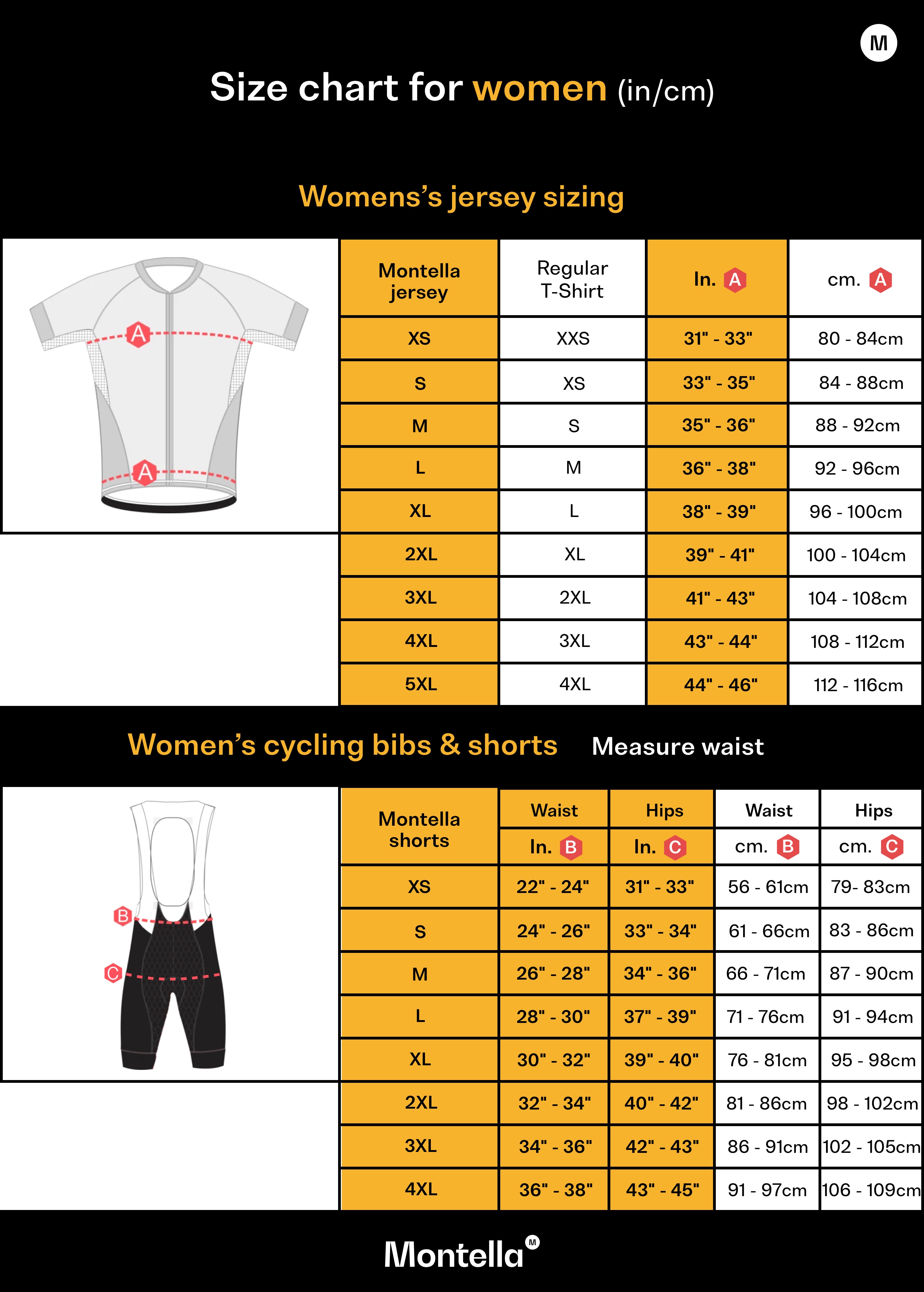 Women's Size Chart – Montella Cycling