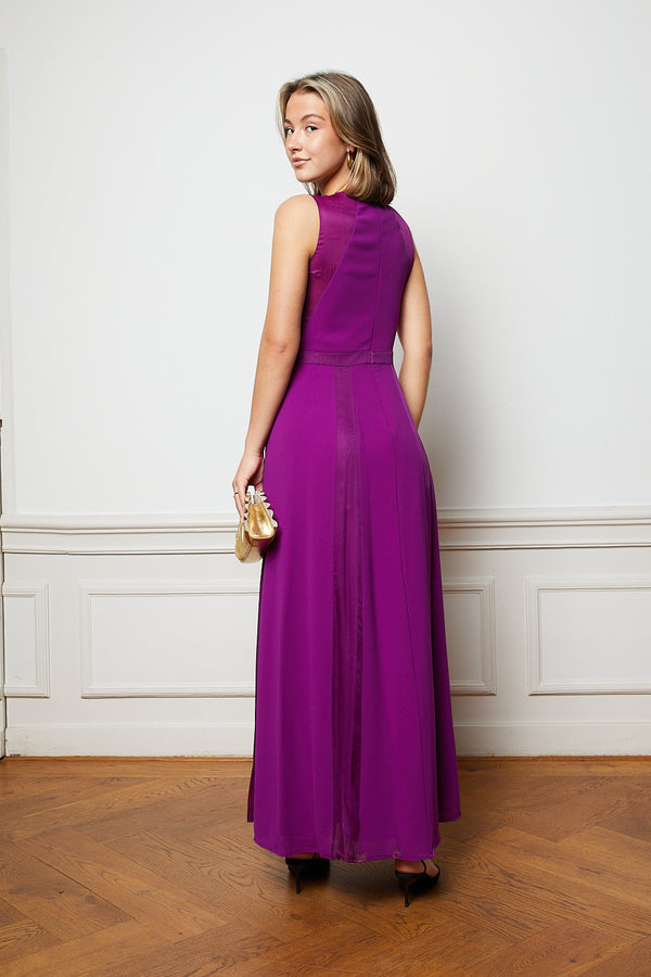 Purple midi one shoulder dress with small cut out and split