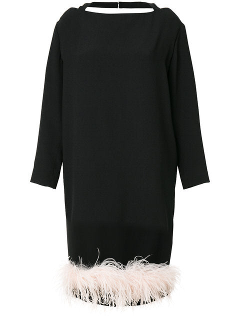 Black midi dress with white feathers – CIRCLE CLOSET