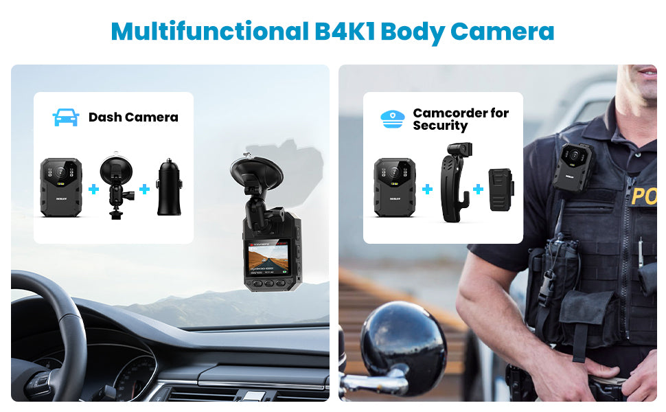 BOBLOV B4K1 128GB 4K body camera with GPS and 3100mAh battery for extended 10-12 hours shooting, includes car suction mount and charger0