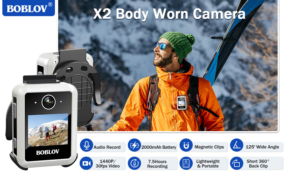 BOBLOV X2 Body Camera with 1440P resolution and LCD Display2