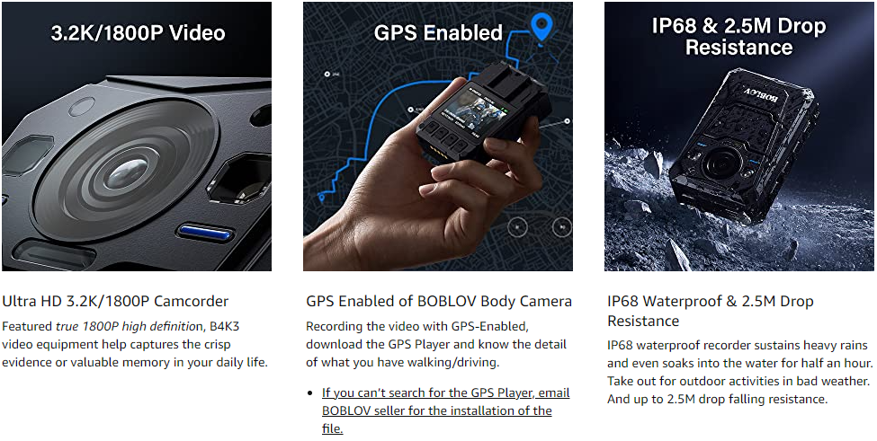 BOBLOV B4K3 Ultra 3.2K Body Camera with Built-in 128GB, Charging Dock, 13 Hours Recording, GPS, IP68 Waterproof3