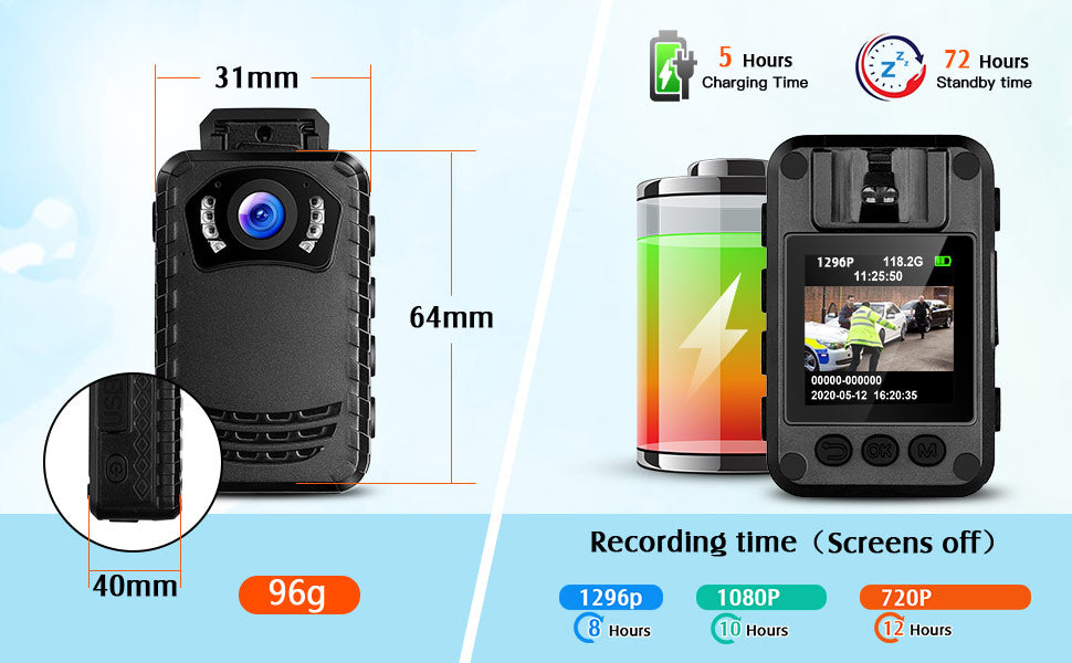 BOBLOV N9 Body Camera with HD1296P resolution and 8 hours recording capability3