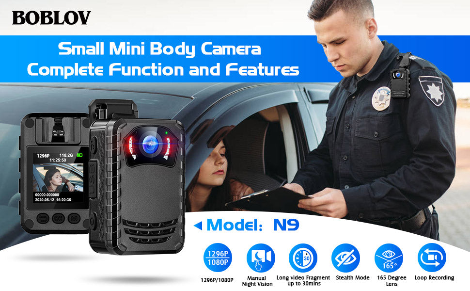 BOBLOV N9 Body Camera with HD1296P resolution and 8 hours recording capability0