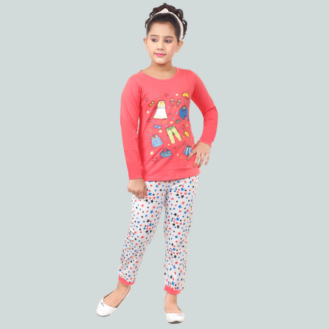 Hosiery Cotton Night Dress | Night Suits | Top and Pant Set | Stylish Dress For Girls Print