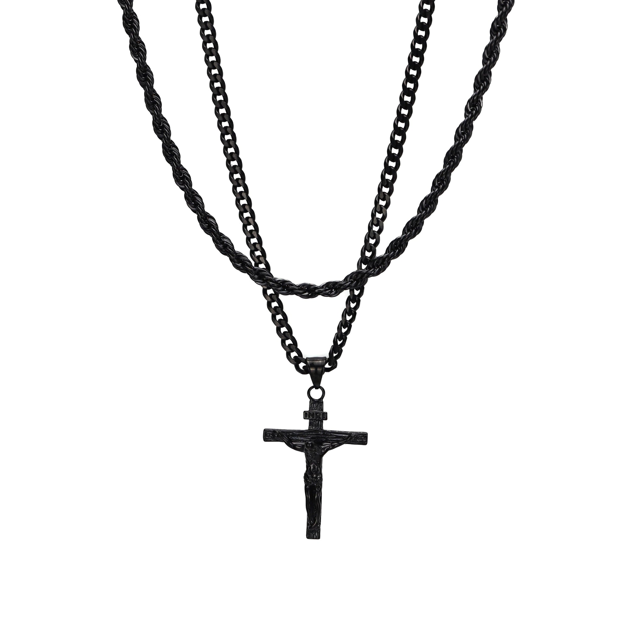 CROSS NECKLACE SET (CUBAN & ROPE CHAIN)