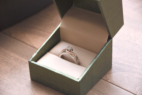  An engagement ring in a green box. 