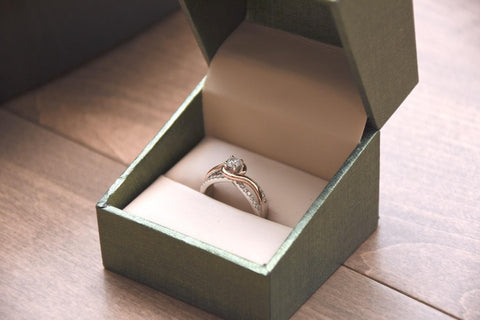 Silver-colored ring inside a box