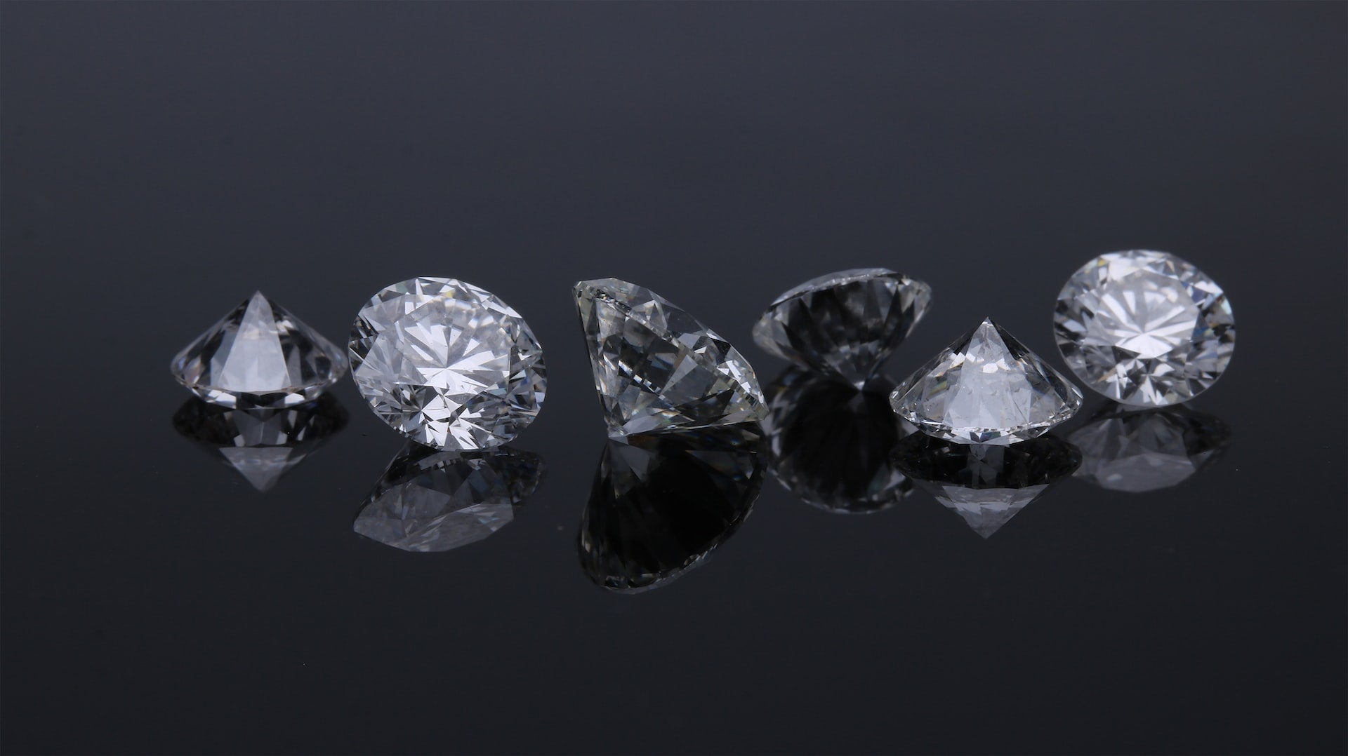 Closeup of six diamonds