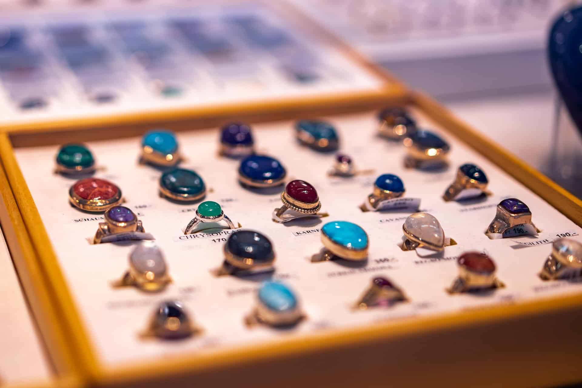 collection of gemstone rings