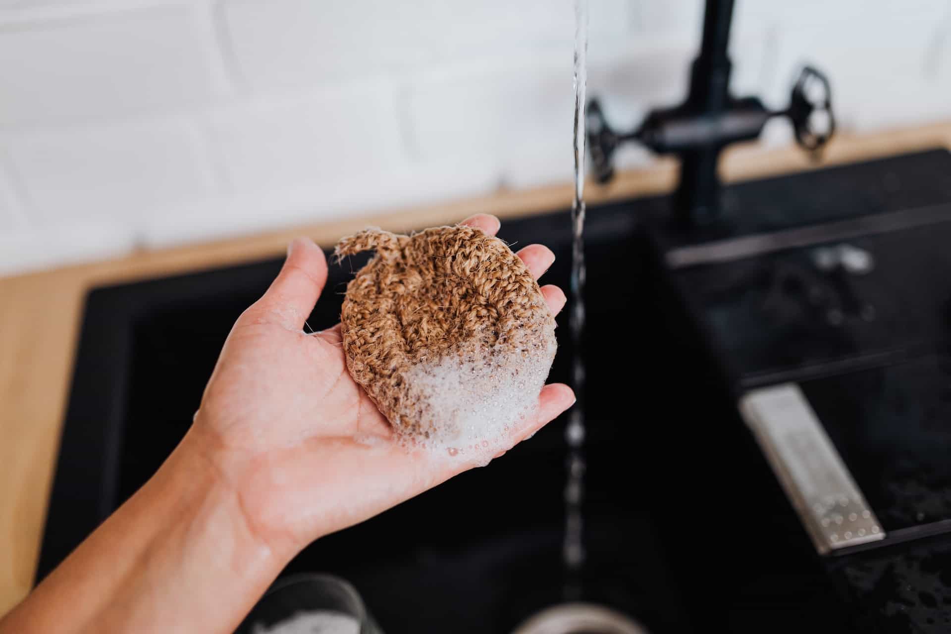 a sponge with dish soap