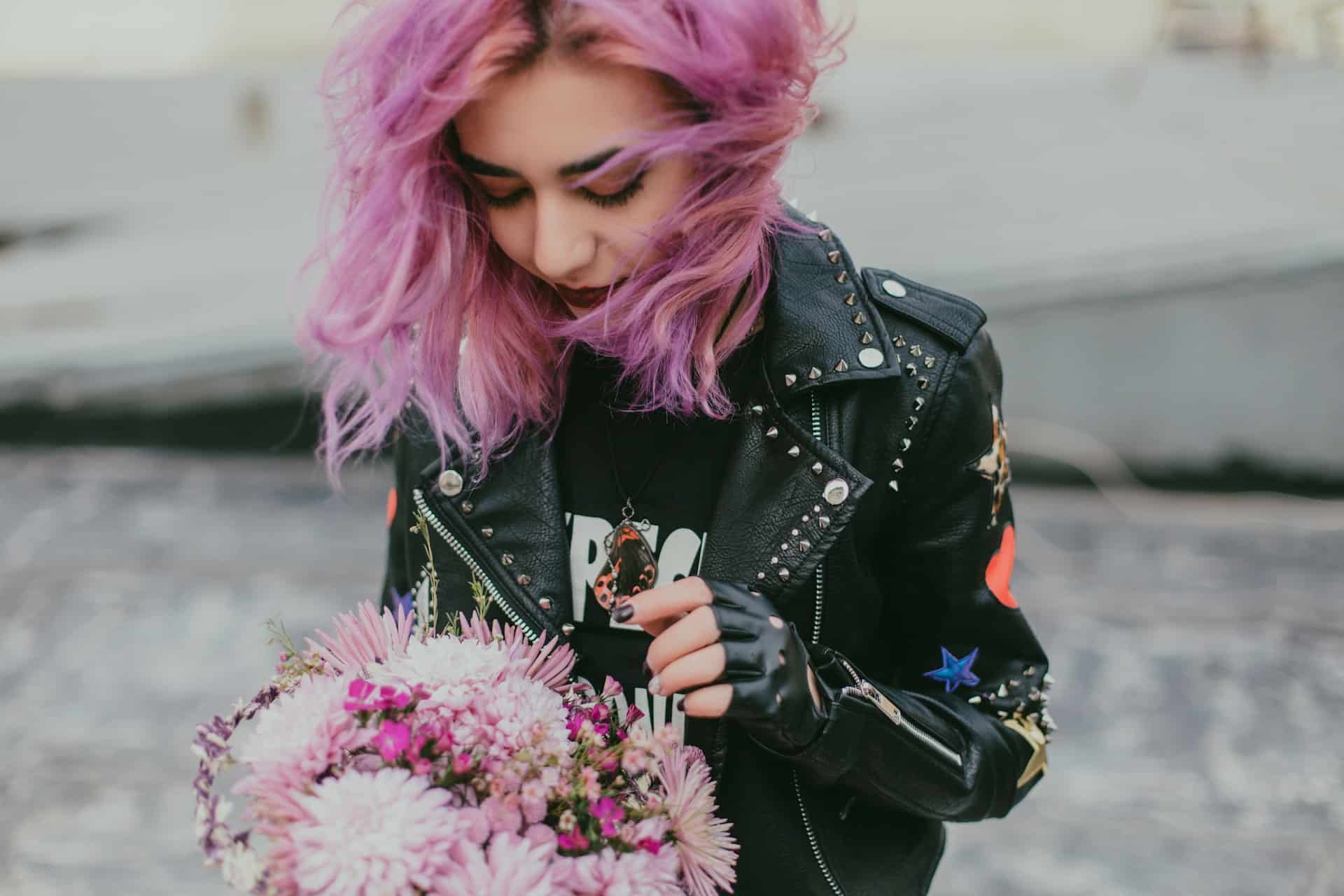 woman in leather jacket