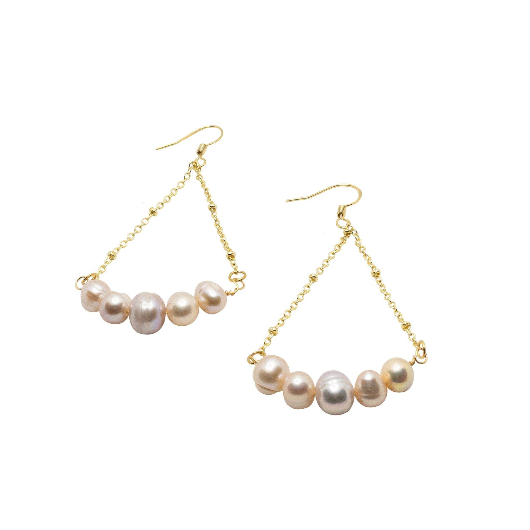 A pair of pink pearl earrings.