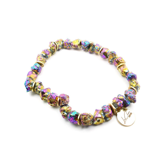 Multi-colored beaded bracelet with gold accents