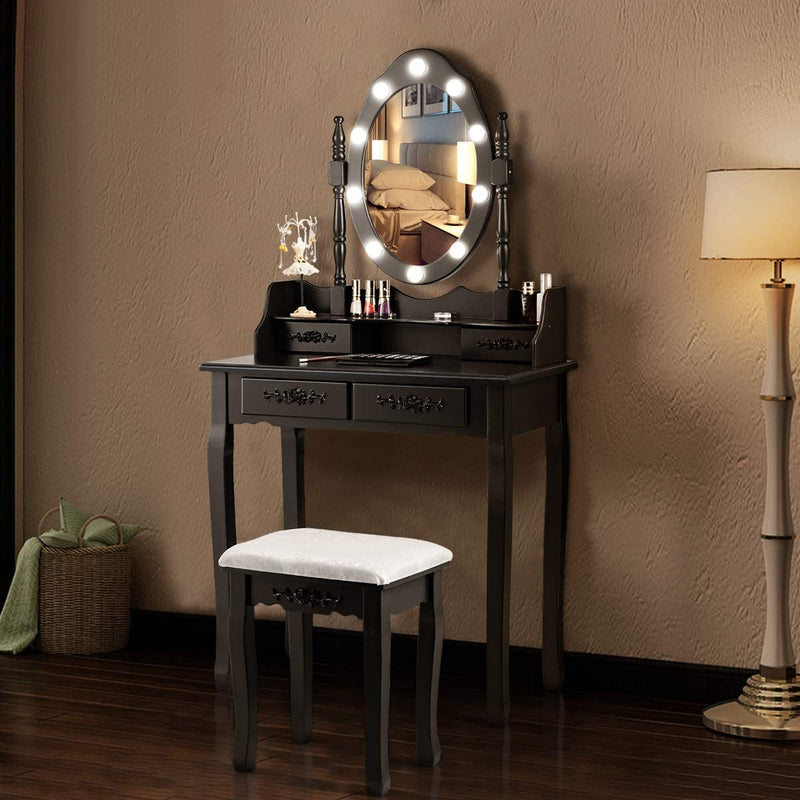 Arne Maak een naam flauw Kaptafel met ovale spiegel en 10 dimbare LED-lampen, klassieke make up –  Luxgoods
