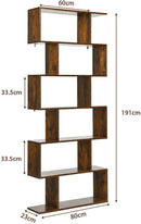 6-Laags boekenkast, vrijstaande S-vormige boekenplank met anti-kantelbeveiliging,  (Bruin)