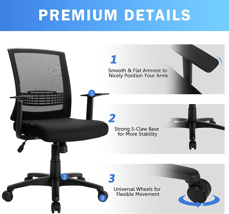 Elegantie namens pack Bureaustoel, ergonomische gaas computerstoel met lendensteun, brede ar –  Luxgoods