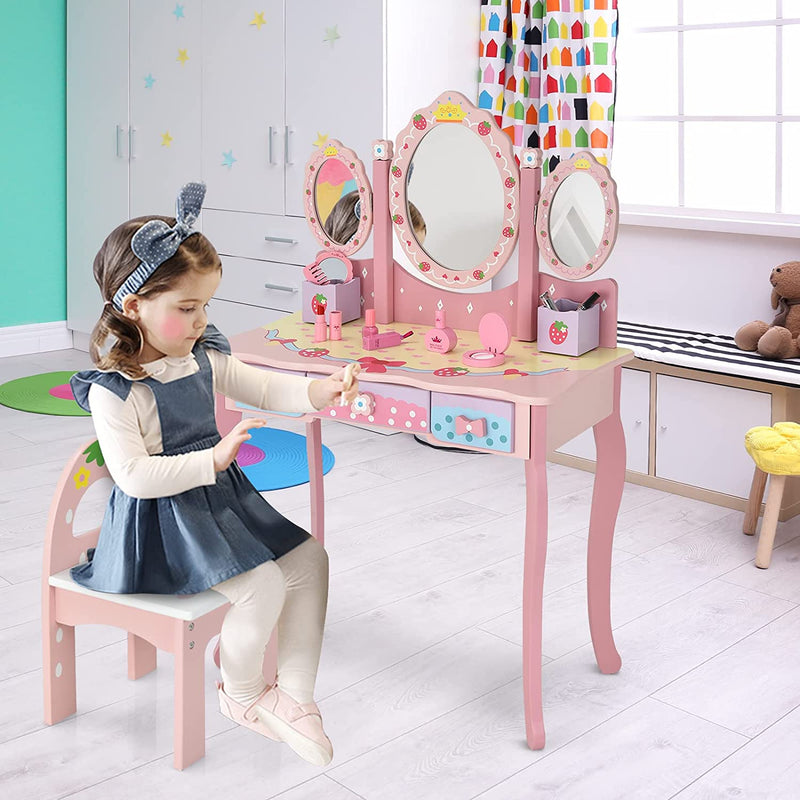 piek gevogelte punch Kaptafel voor kinderen met drievoudige spiegel, kinder kaptafel en sto –  Luxgoods