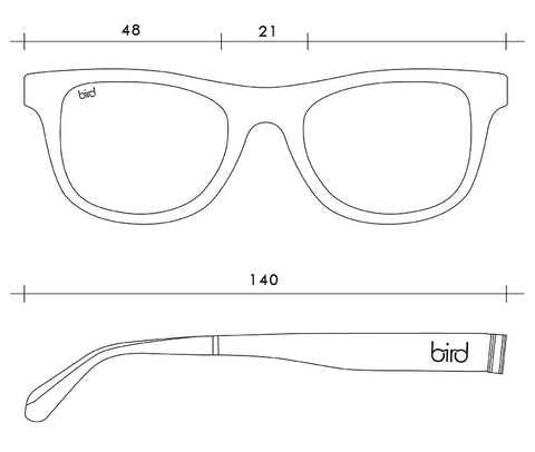 Bird Sunglasses-Sustainable Eco-Friendly glasses for Women and Men Frame measurements