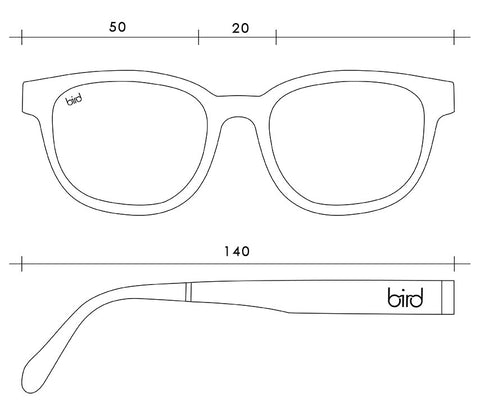 Bird Sunglasses-Sustainable Eco-Friendly glasses for Women and Men Frame measurements