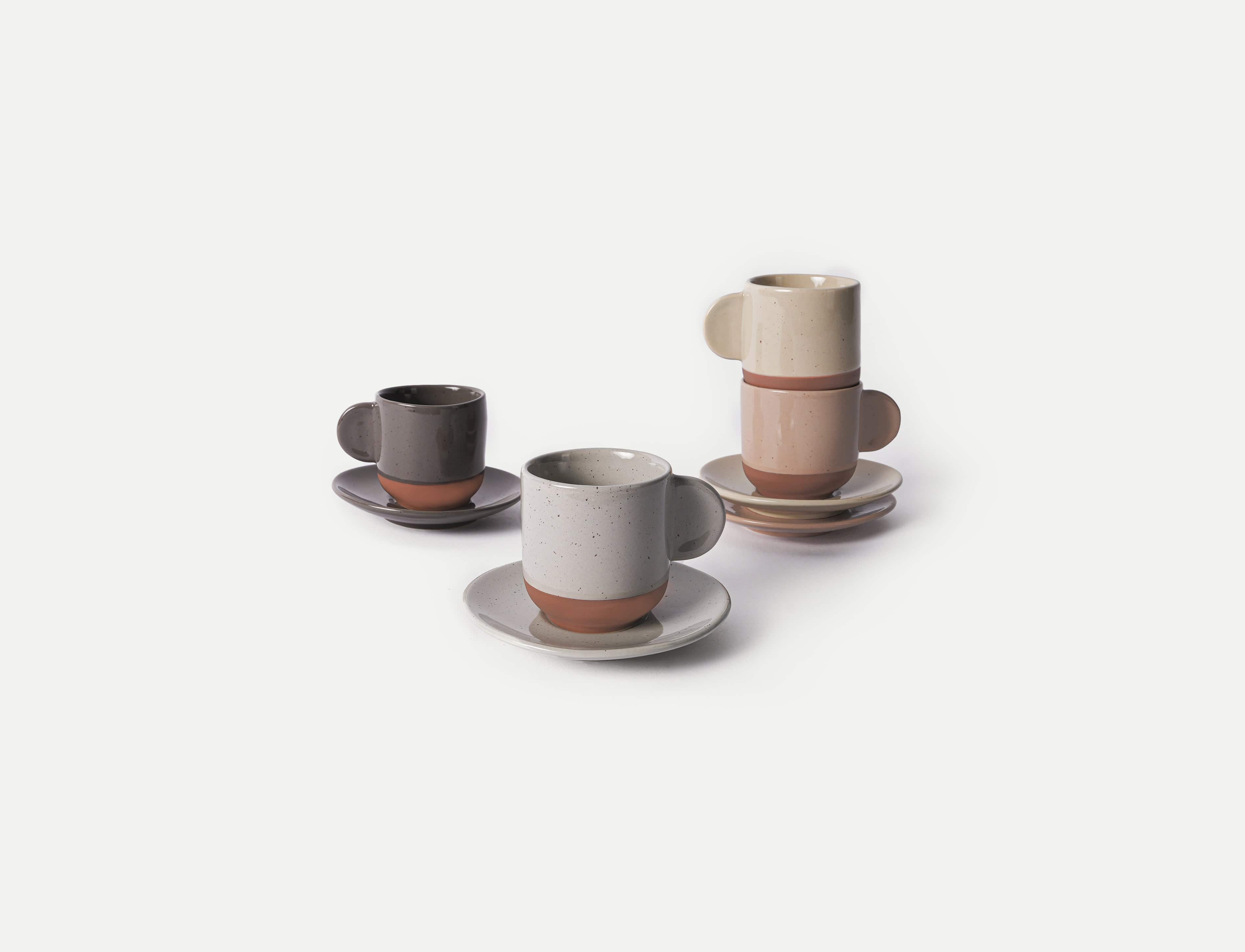 Espresso Cups with Saucers Set of 4 - 3oz - Assorted Neutrals