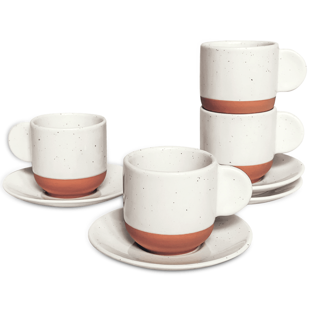 Mora Ceramic Cups —8oz Coffee Cup Set With Saucers, Assorted Neutral –  Laidrey