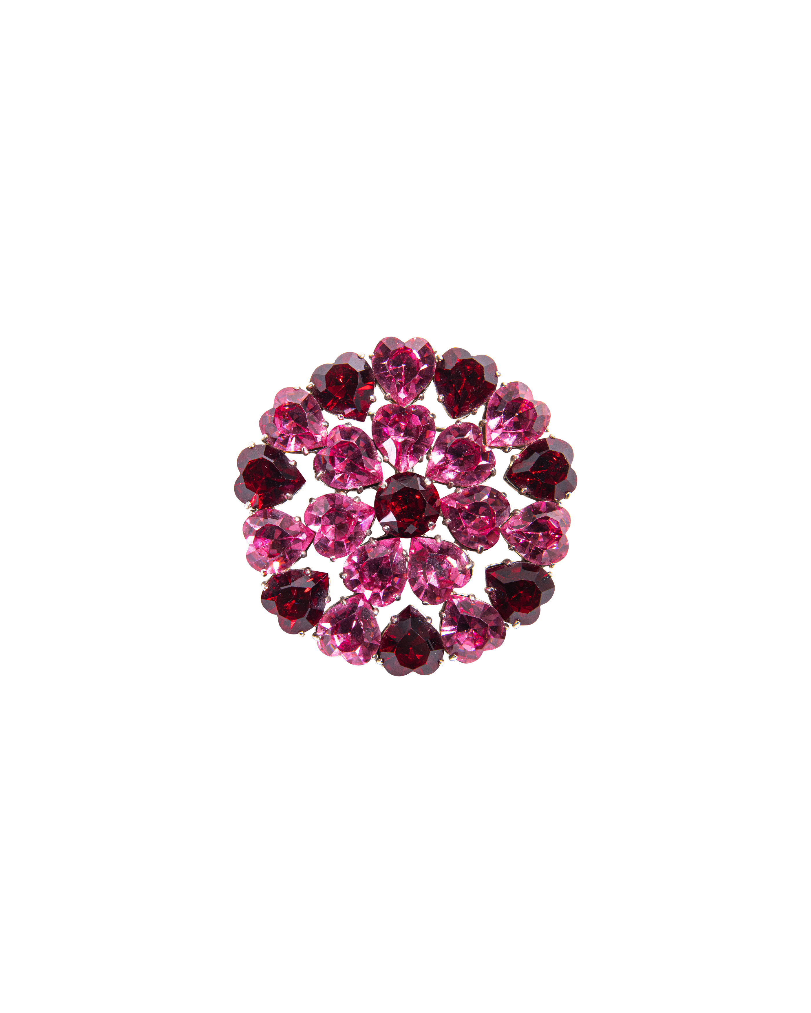 image of c. 1985 Pink and Red Heart Silver-Tone Brooch