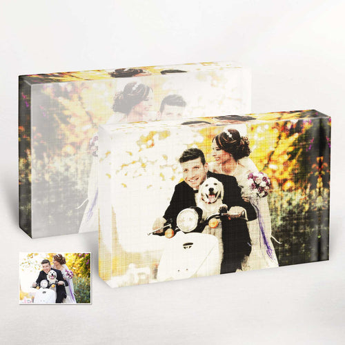 Personalised Canvas Texture Acrylic Photo Plaque Block