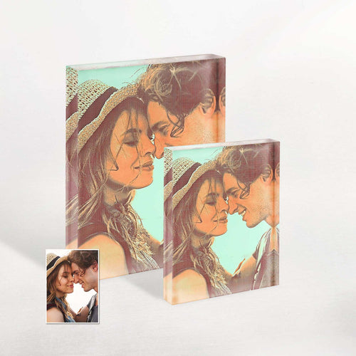 Personalised Orange & Green Acrylic Photo Plaque Block