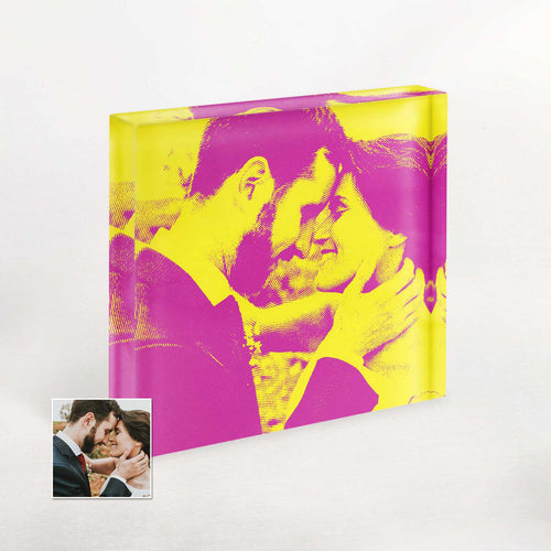 Personalised Yellow & Pink Texture Acrylic Photo Plaque Block
