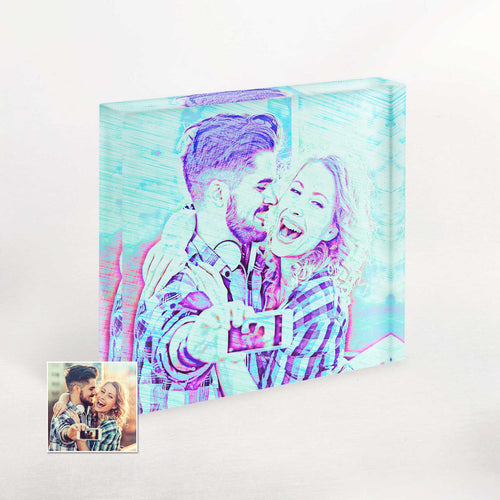 Personalised Blue Drawing Acrylic Photo Plaque Block