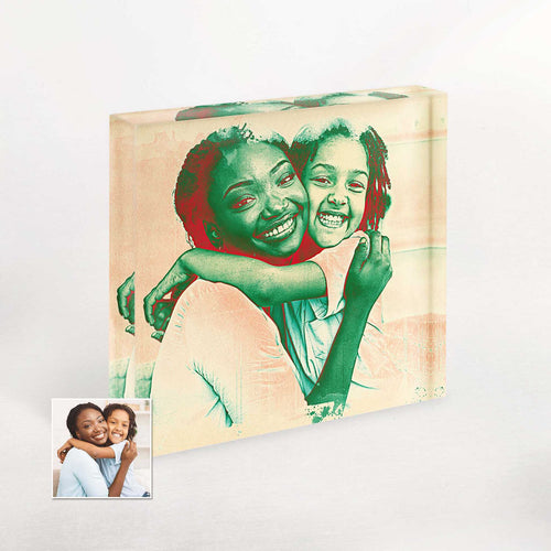 Personalised Green & Red Acrylic Photo Plaque Block