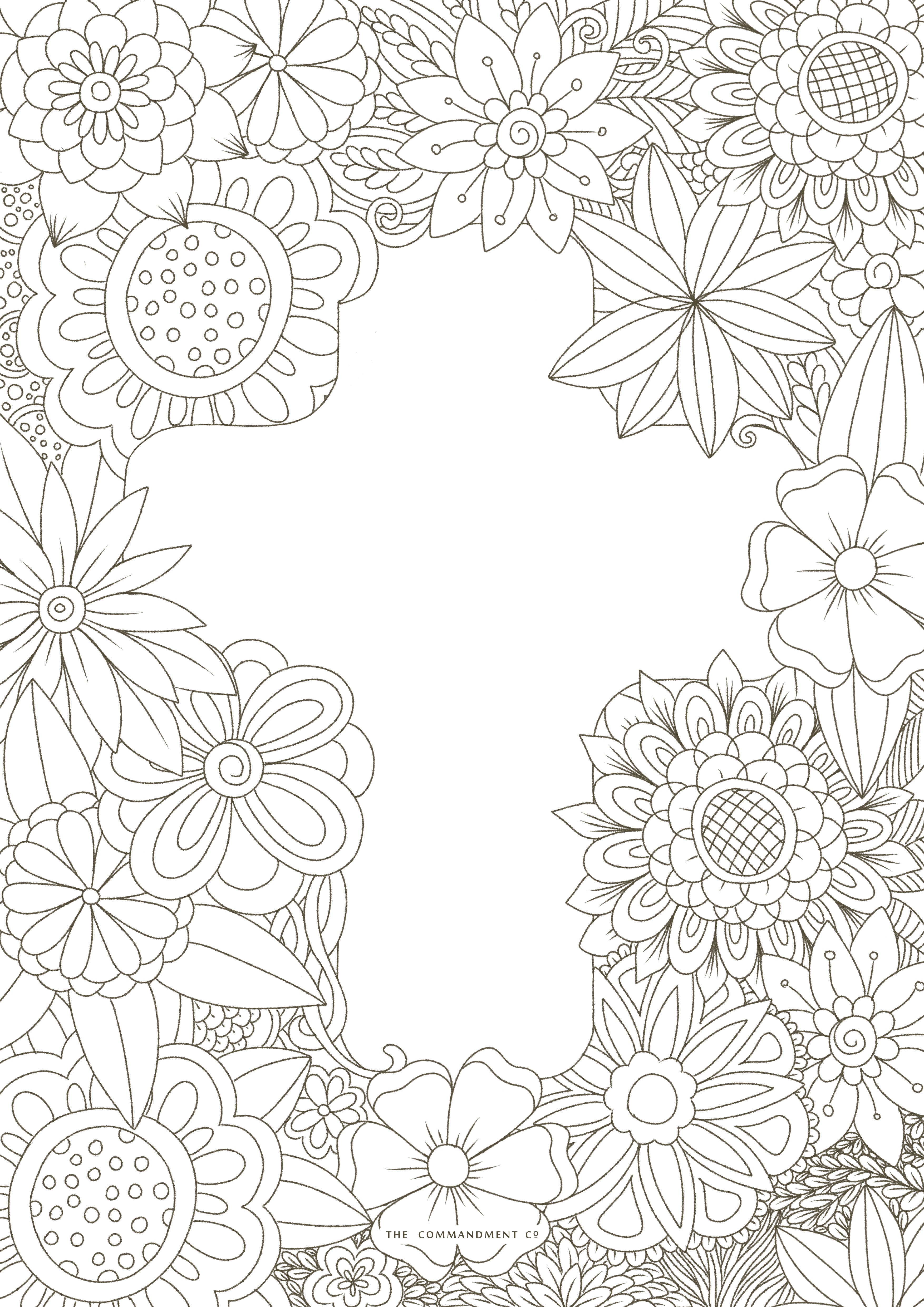 Christian Cross and Flowers Coloring sheet by the commandment co