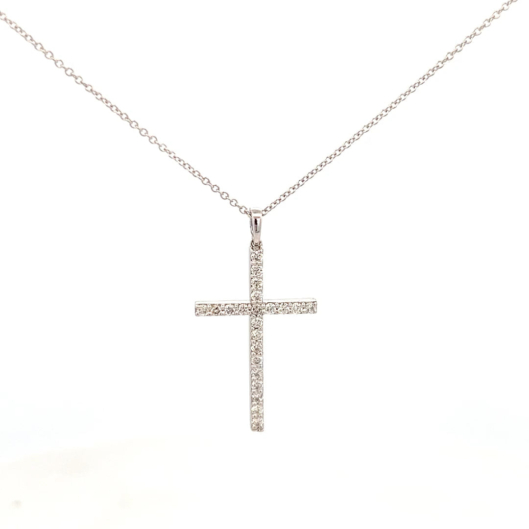 14K Two Tone Gold Heart Cross Diamond Charm Necklace