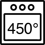 Oven set to 450 degrees symbol.