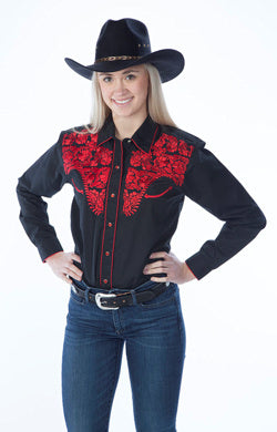 Western Express 915 Womens Tooled Black Western Shirts,Red Embroidery –  Wild Wild Western Wear