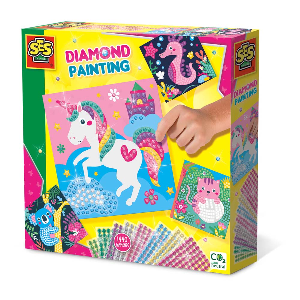 SES CREATIVE Happy Animals Diamond Painting, 3 Years and Above (14701)