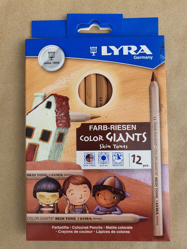 LYRA Lyra Color-Giants Colored Pencils, Unlacquered, 6.25 Millimeter Cores,  Assorted Skin Tone Colors, 12-Pack (3931124), Multicolor