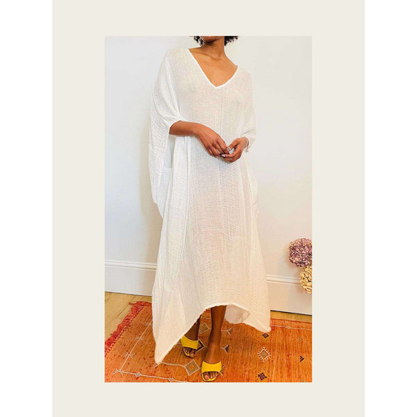SU Paris | White linen knitted kaftan | Size One Size