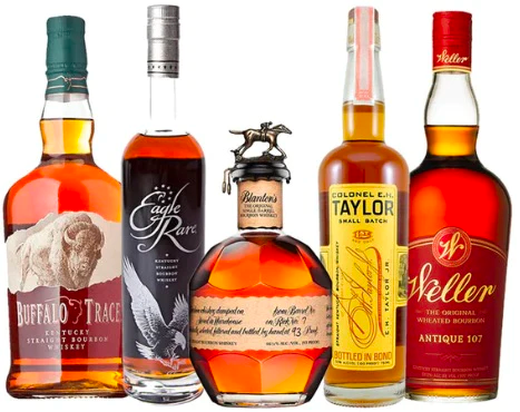 Buffalo Trace, Eagle Rare 10 Year, Blanton's Single Barrel, E.H Taylor Small Batch, and Weller Antique 107 Bundle