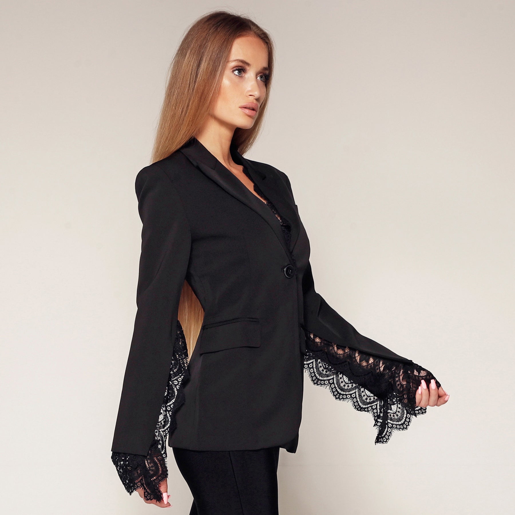 Sada Opgetild rots Jada Black Single-Breasted Lace Blazer with Flap Pockets – Luscious The  Label