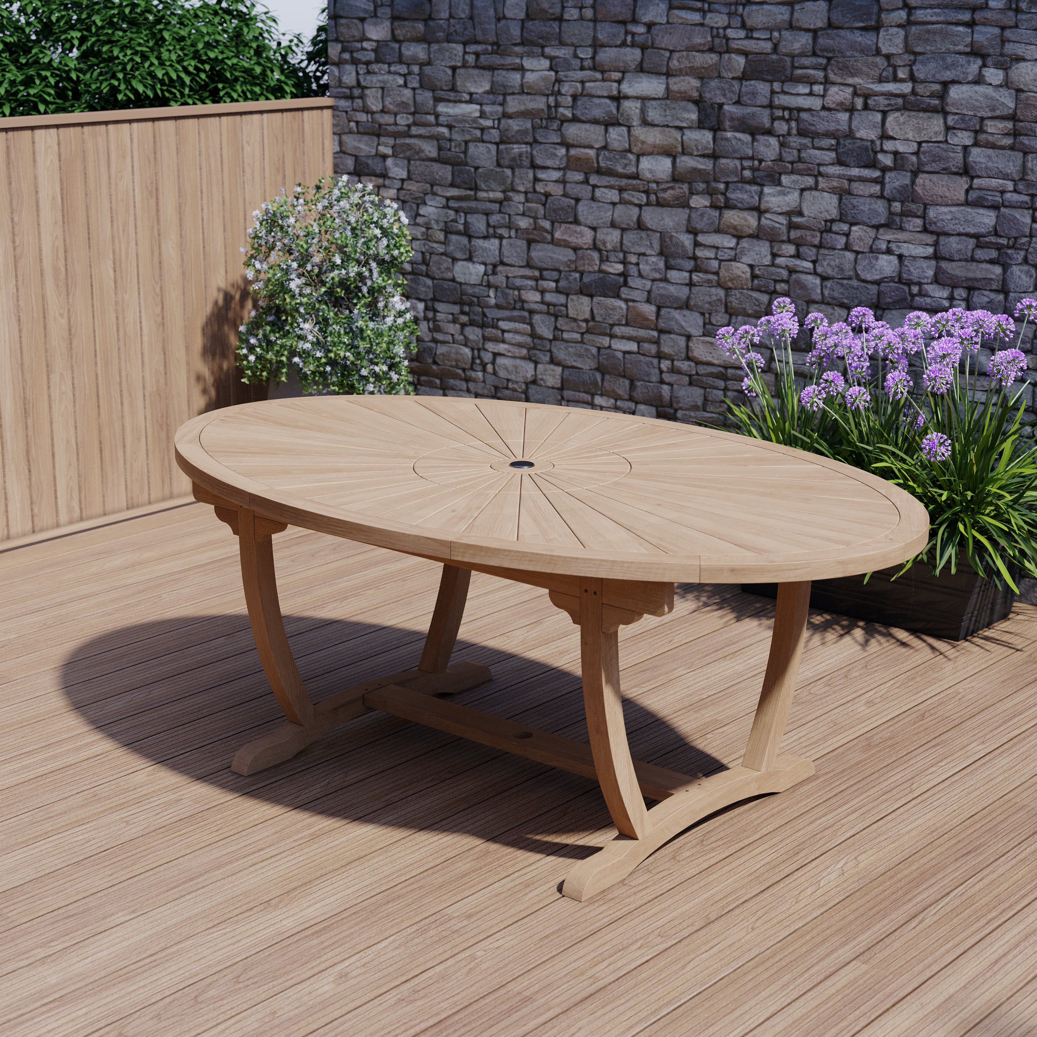 Product photograph of Teak 2m Sunshine Oval Table With Incorporated Lazy Susan from Luxus Home And Garden