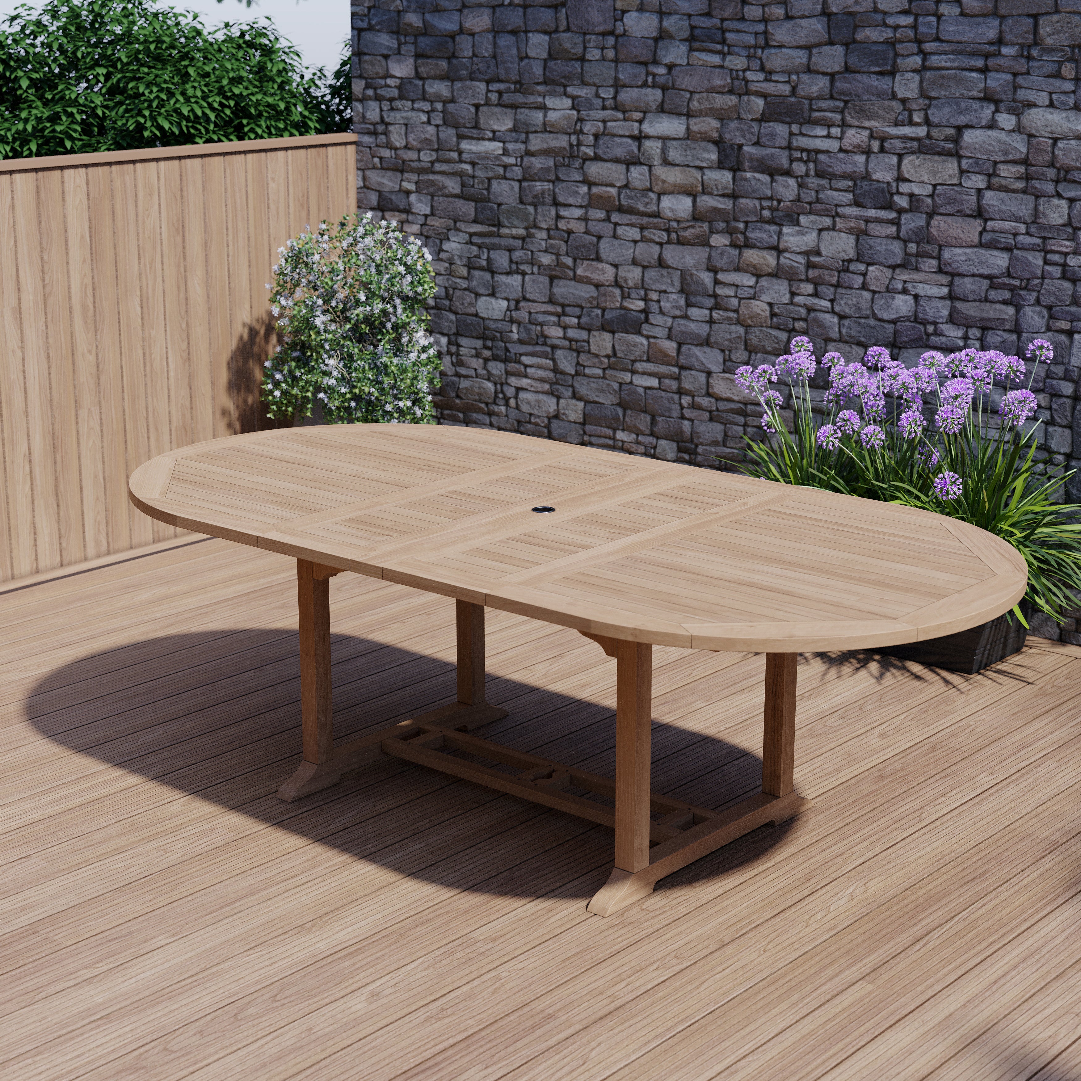 Product photograph of Teak Garden Furniture Oval 180-240cm Extending Table from Luxus Home And Garden