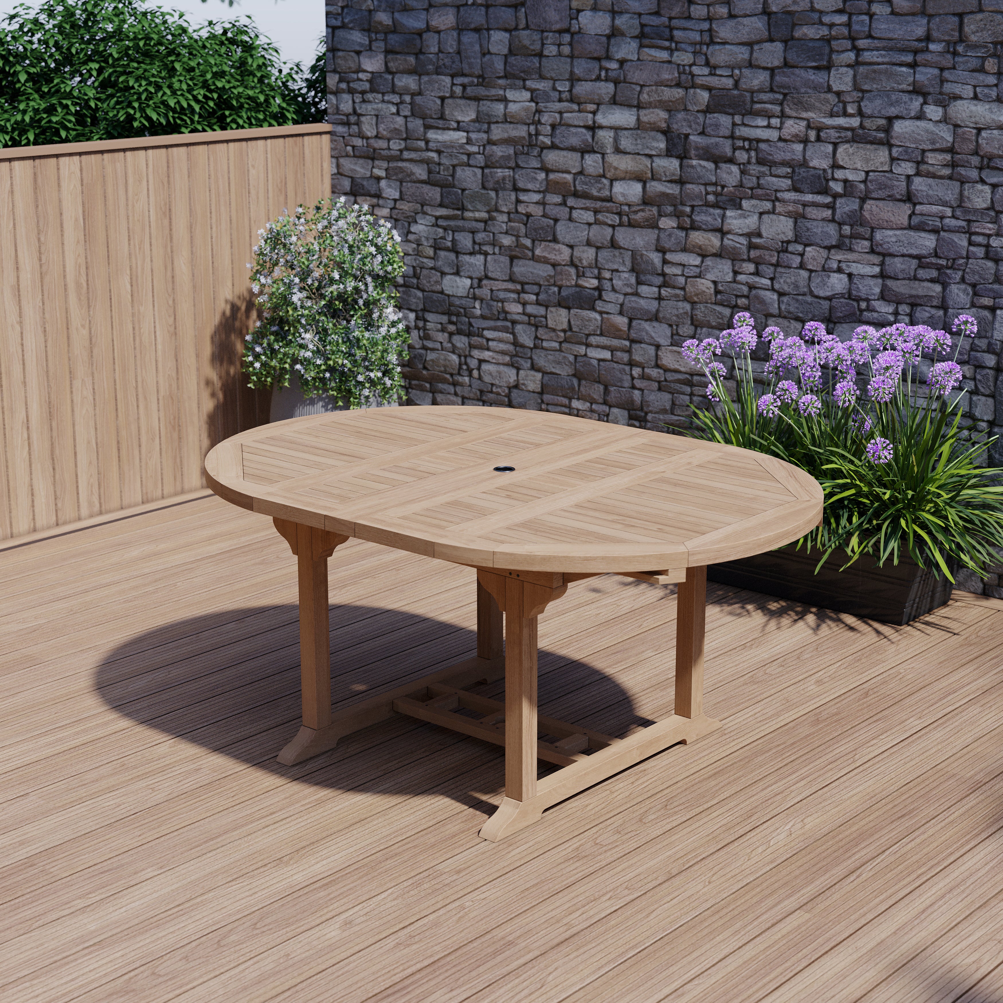 Product photograph of Teak Round To Oval Double Leaf Extending Table 120cm-170cm from Luxus Home And Garden