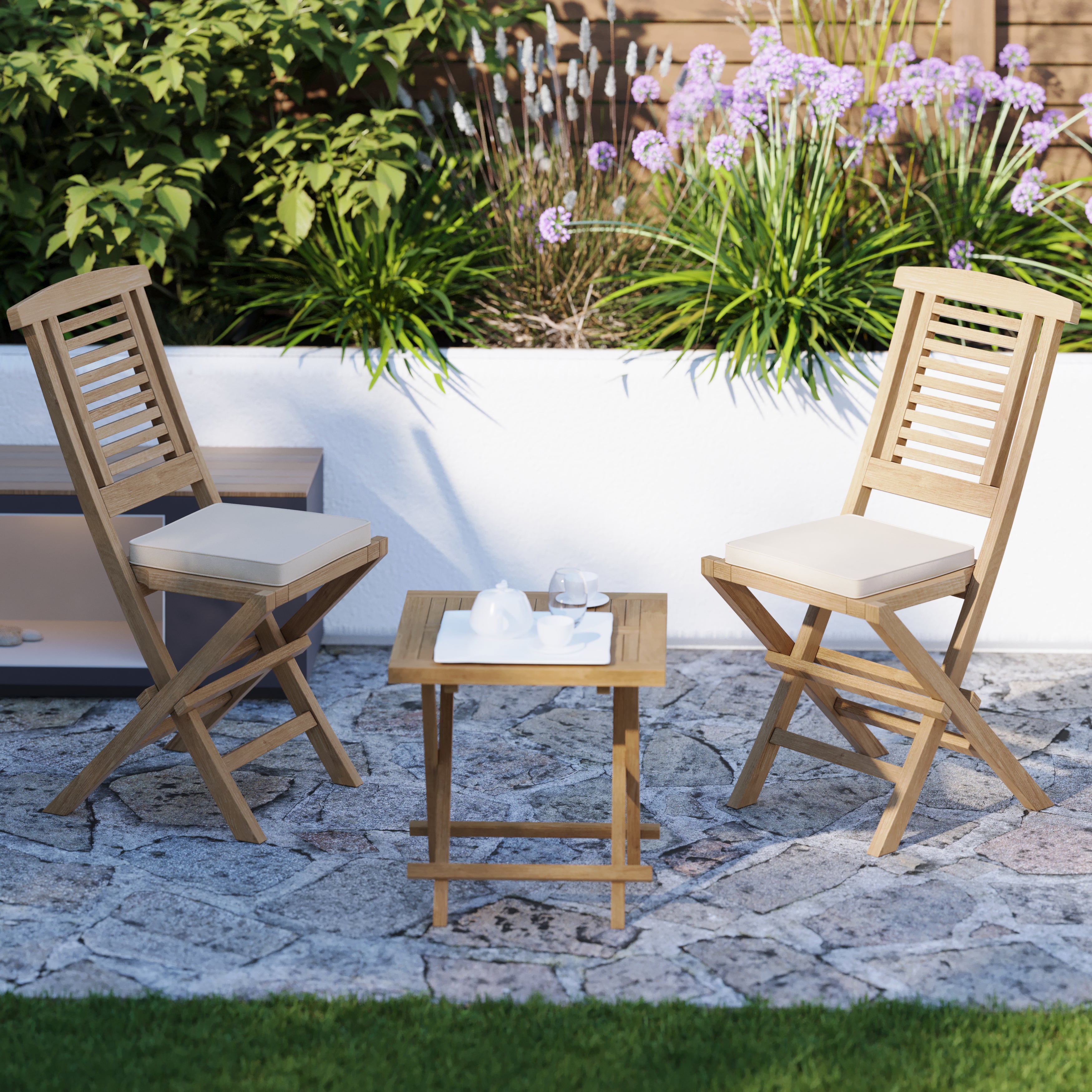 Product photograph of Teak Hampton Folding Picnic Set 2 Chairs 1 Table from Luxus Home And Garden