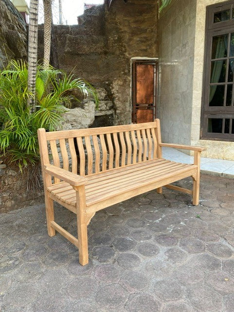 Product photograph of Teak Wave Back Bench from Luxus Home And Garden