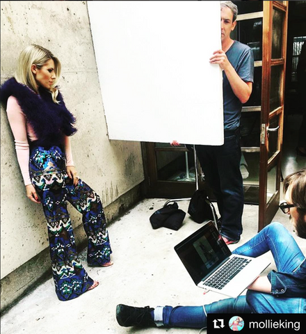 Mollie King in J.KWAN, Mollie King Vegas Vibes Trousers, Sequin Trousers, Sequin Pants, Behind the Scenes, Fabulous Magazine
