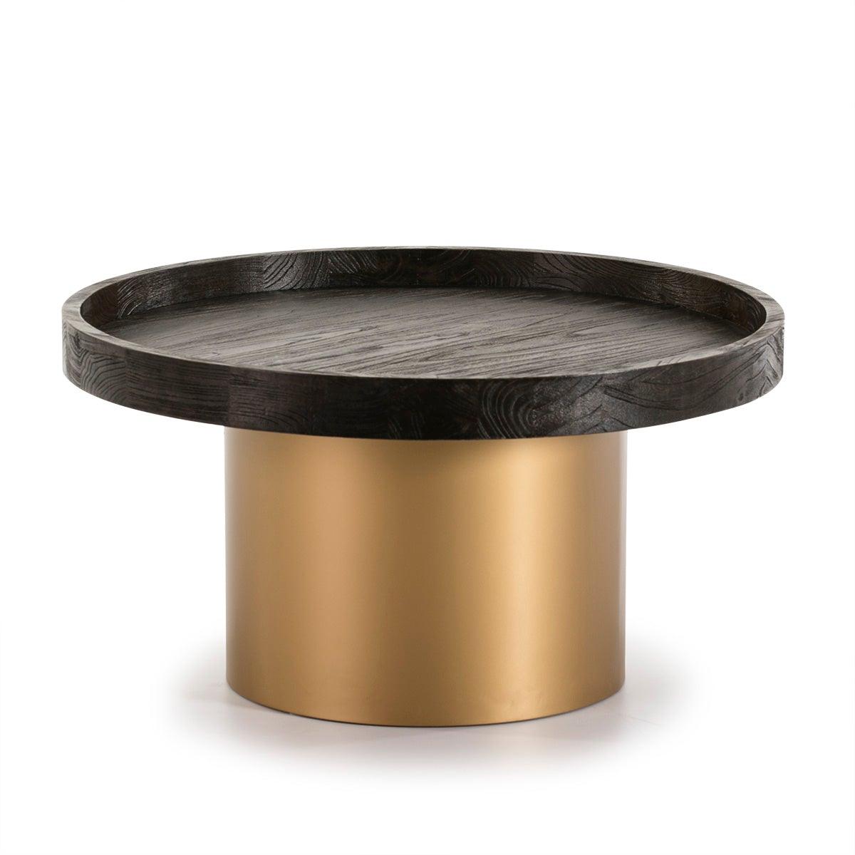 Pyöreä kultainen metallinen sohvapöytä puulla – Forhaus - Design & Store