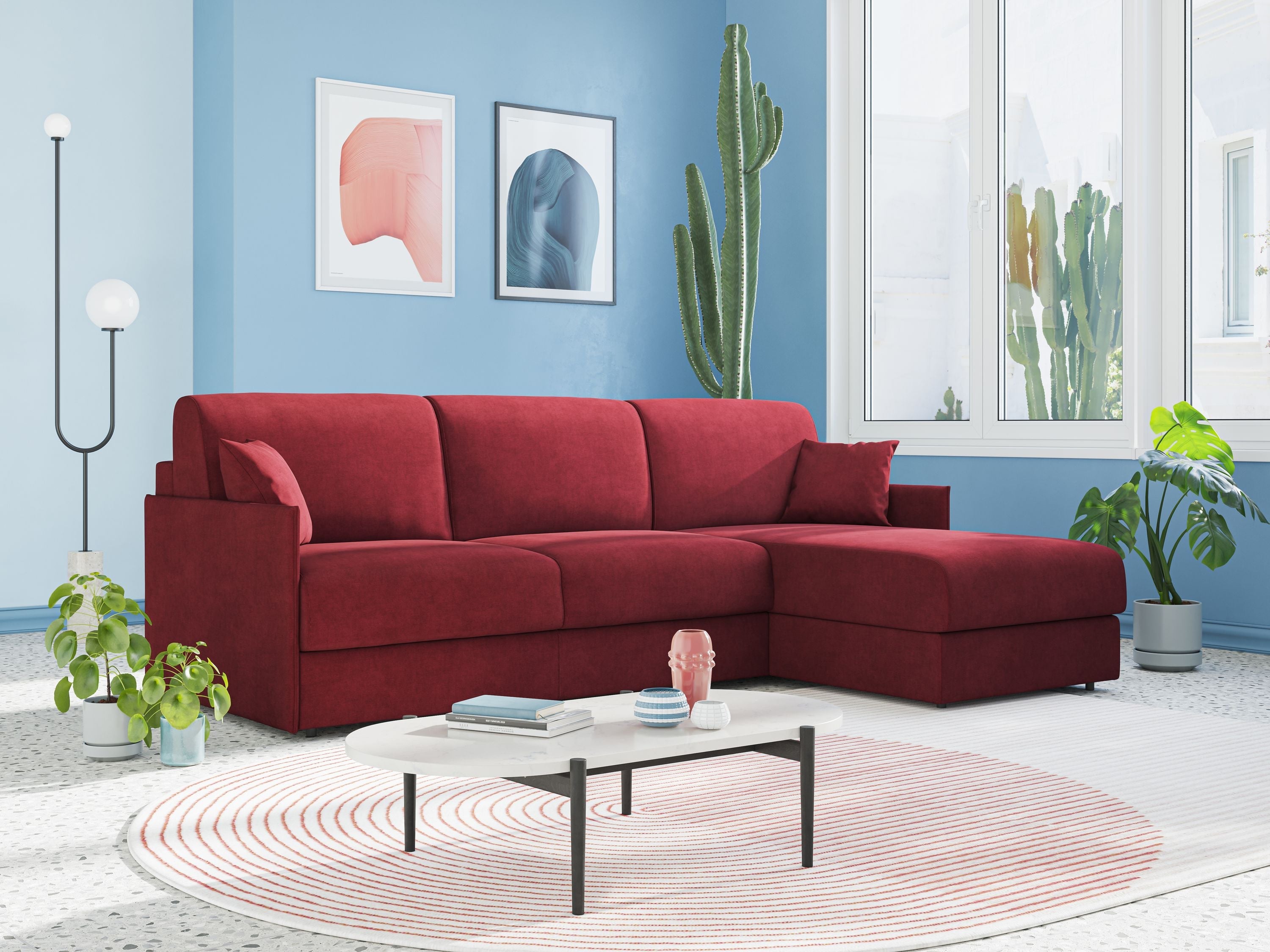 Shop online Evans Divano letto angolare con penisola in morbido tessuto impermeabile T02 giallo - divani.store